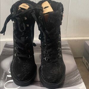 Jennifer Lopez Black Sparkle Combat Boots